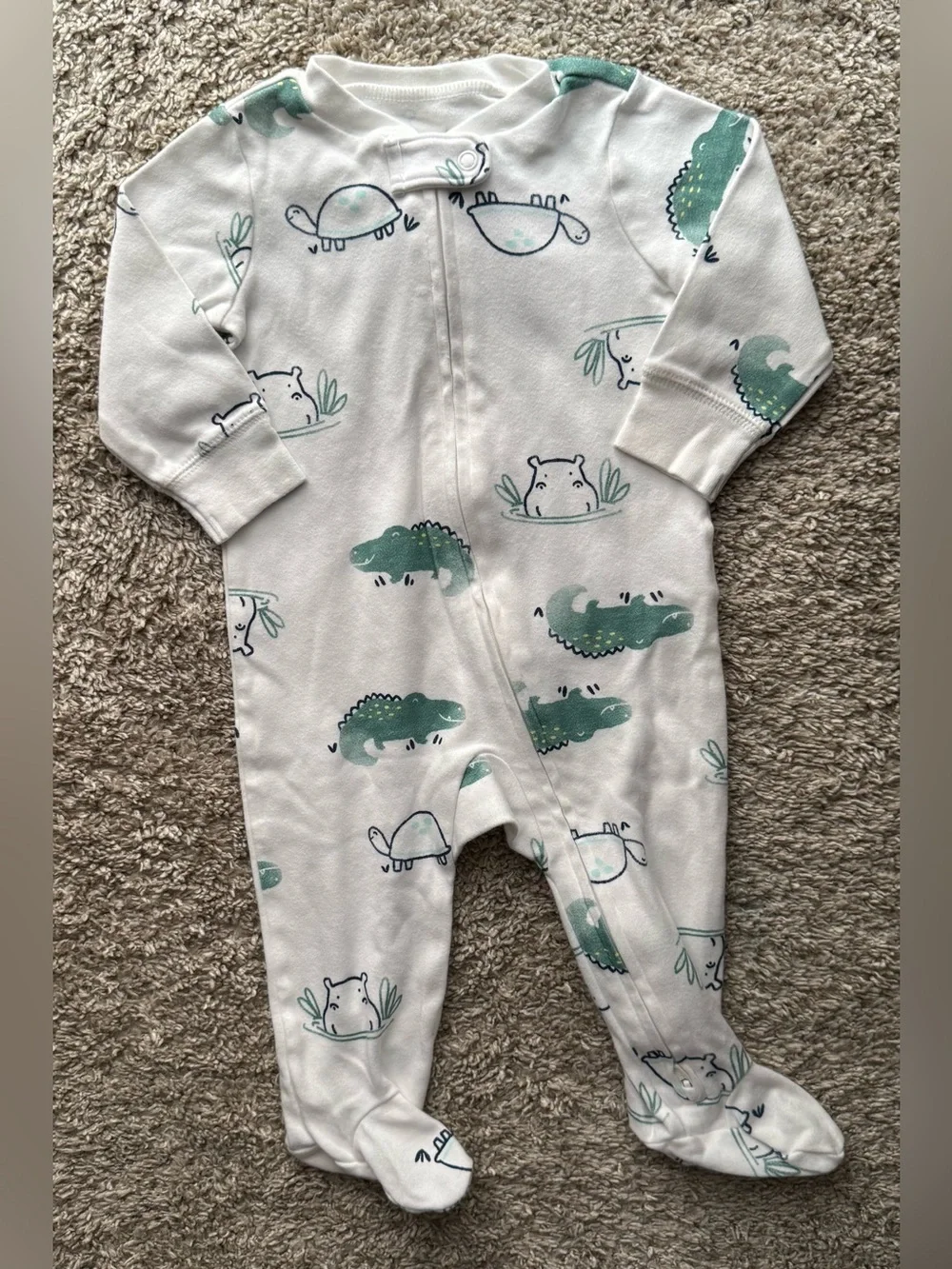 Carter’s Baby Footed Zip Sleeper Crocodile Hippo Turtle Print White 6M